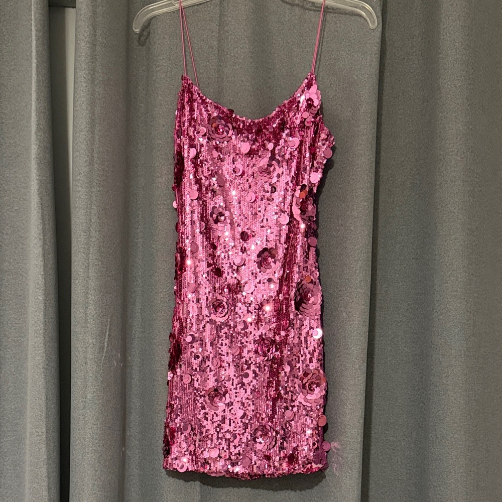 B. Smart Glittering Pink Sequin Mini Dress